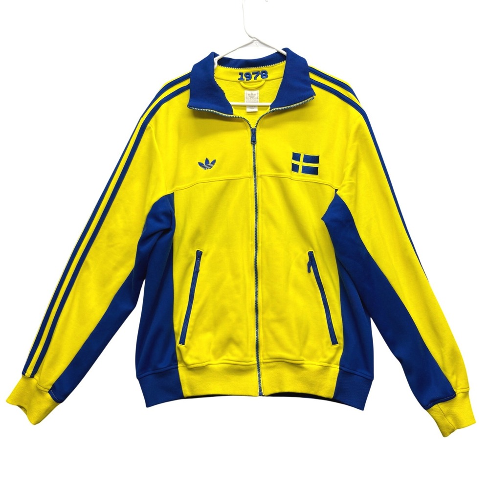 Adidas Track Jacket Men L Yellow Sverige Sweden Flag Full Zip Retro Sportswear